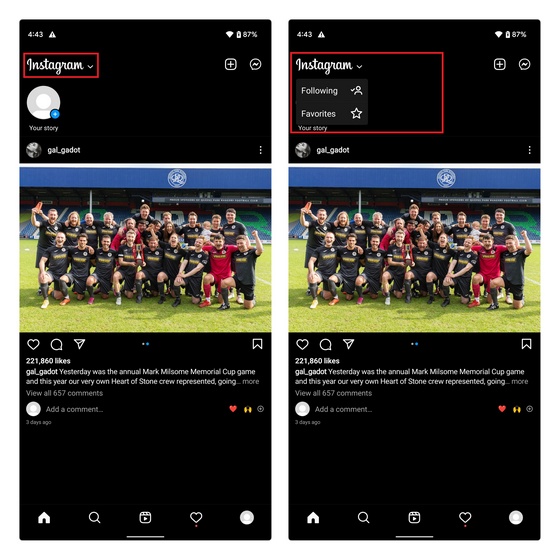 ఫాలోయింగ్ లేదా ఫేవరెట్స్ ఫీడ్ ఇన్స్టాగ్రామ్కి మారండి